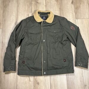 FASHION SPORT Mens Green Sherpa Fleece Outdoor Cargo Work Jacket Coat Large‎ L